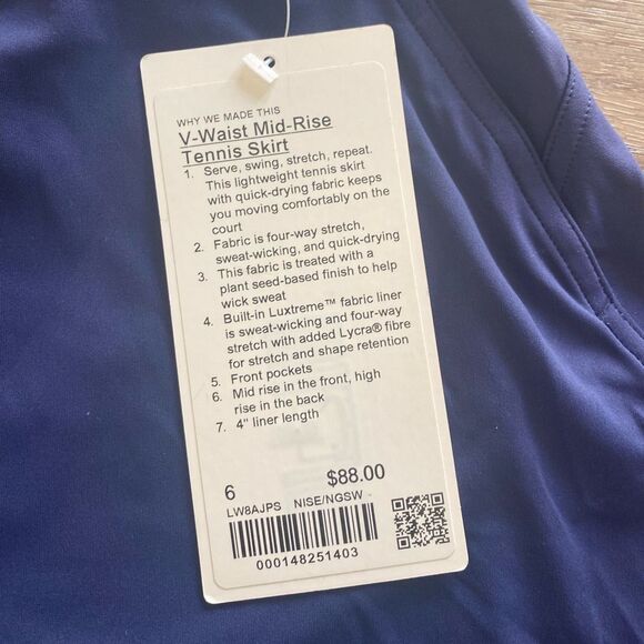 NWT Lululemon V-Waist Mid-Rise Tennis Skirt Sz 6 - Picture 3 of 4